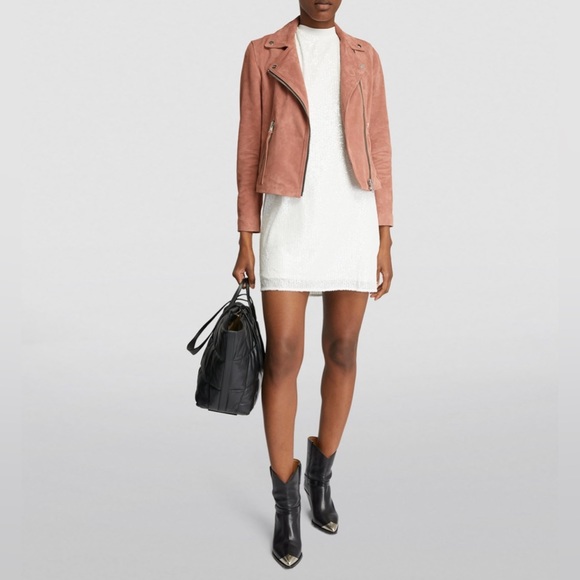 All Saints Suede Dalby Biker Jacket Pink - Picture 12 of 12